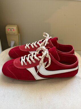 Red suede sneakers